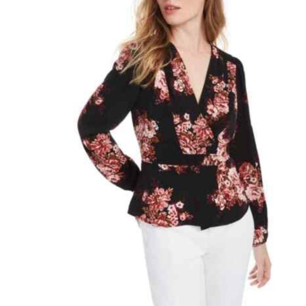 Wayf Women's Floral V Neck Wrap Blouse Size Medium